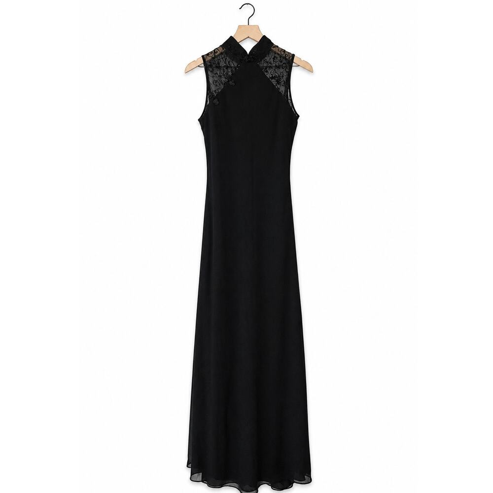 Vintage Y2K Sleeveless Asian Style Formal Gown Maxi Dress Size Large Mesh
